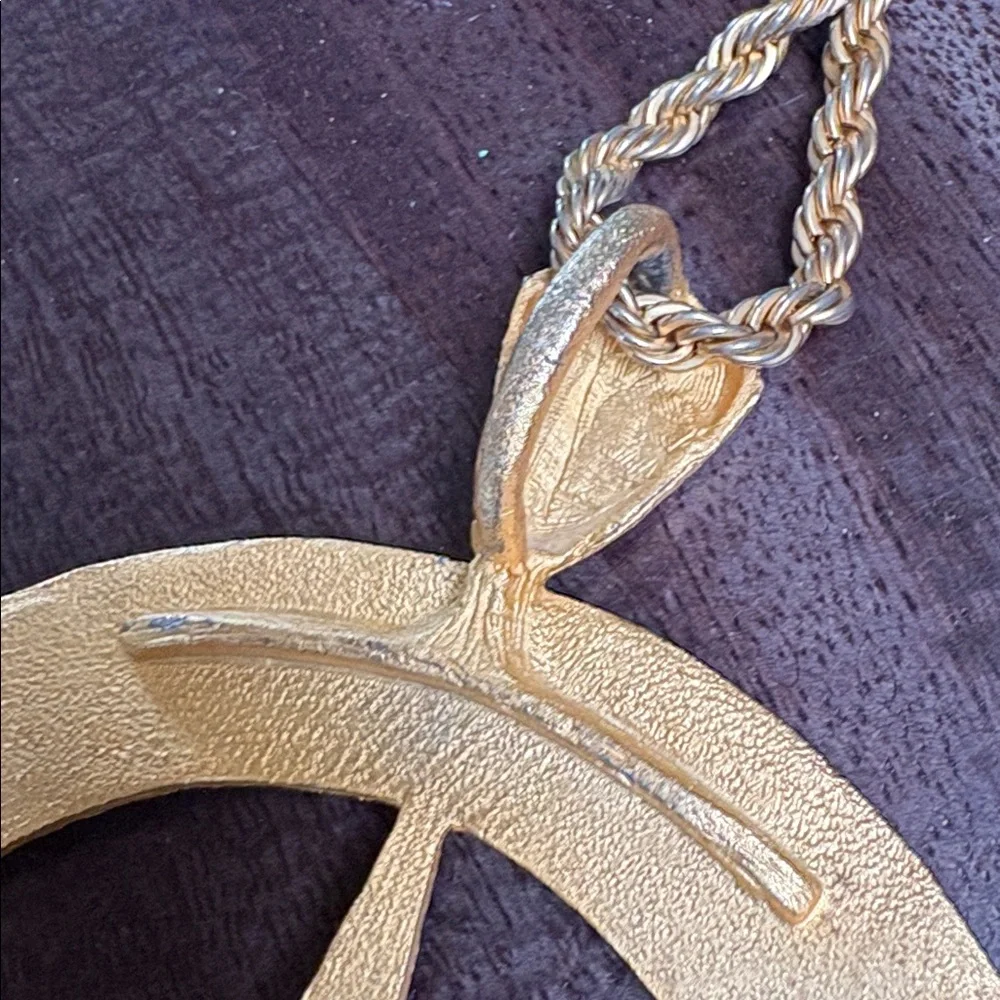 Gold Metal Mercedes Benz Logo Pendant Medallion and Chain Necklace